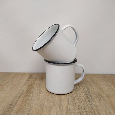 White enamelled steel mug