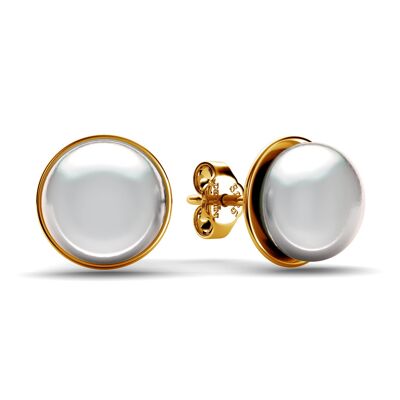 DEPHINI 14k Gold Pearl Earrings -  Ear Studs CZ Crystals - Luxury wooden box