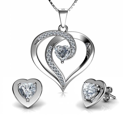 Elegant Heart Set Necklace Heart Earrings 925 Silver Jewellery Dephini