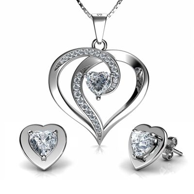 Elegante conjunto de corazón Collar Pendientes de corazón Joyas de plata 925 Dephini