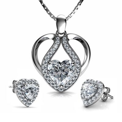 Cute Heart Set Necklace Heart Earrings 925 Silver Jewellery Dephini