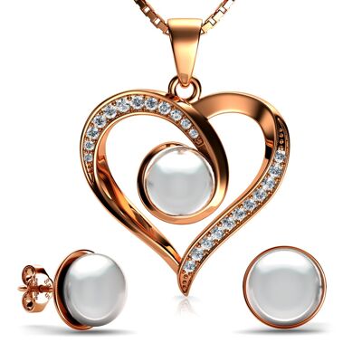 Conjunto De Joyas De Perlas Rosadas Chapado En Oro De 18 Quilates De Plata 925 Corazón Dephini