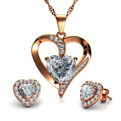 Rose Heart Jewellery Set 18ct Gold Plated 925 Sterling Silver Dephini