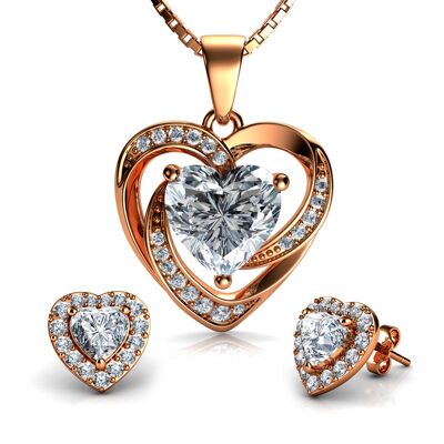 Conjunto de joyas de corazón de oro rosa con baño de oro de 18 quilates y plata 925 Dephini