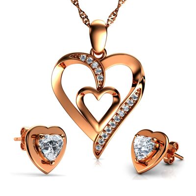 Rose Gold Herz Set Halskette Ohrringe Vergoldetes 925er Silber Dephini