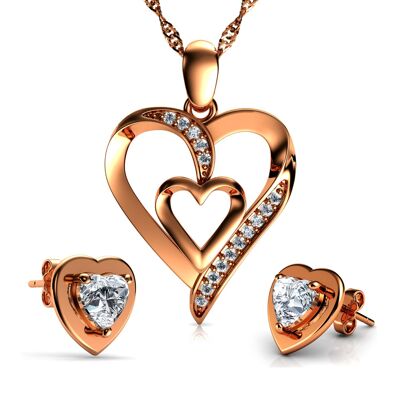 Rose Gold Heart Set Necklace Earrings Gold Plated 925 Silver Dephini