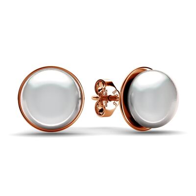 DEPHINI Rose Pearl Earrings - 925 Sterling Silver Studs CZ Crystals
