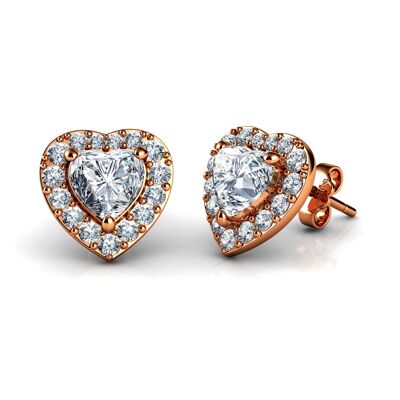 DEPHINI Rose Heart Earrings  925 Sterling Silver Studs CZ Crystals