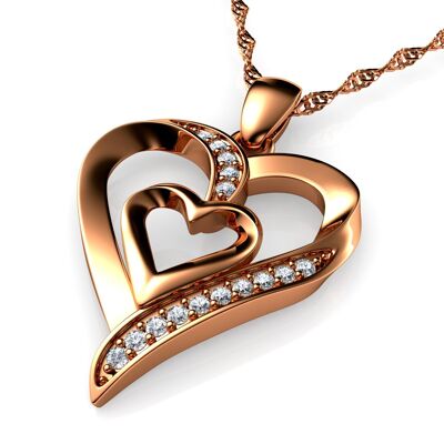Collar de corazón de rosa - Plata de ley 925 chapada en oro de 18 quilates Dephini