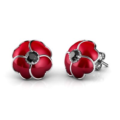 DEPHINI - Pendientes de flores - Botón de plata de ley 925 - Esmalte rojo