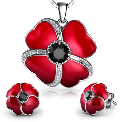 DEPHINI - Conjunto de joyas de flores - Pendientes de collar de plata de ley 925