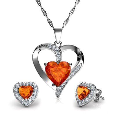 DEPHINI Orange Schmuckset - CZ Kristall - 925 Sterling Silber Herz