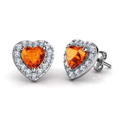 DEPHINI Orange Earrings - 925 Sterling Silver Heart CZ Crystal