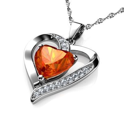 Collar naranja DEPHINI - Colgante de corazón de plata de ley 925 CZ Crystal