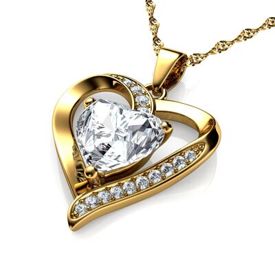 DEPHINI Gold Heart Pendant 18ct Yellow Cubic Zirconia Crystal Necklace