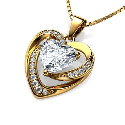 DEPHINI Gold Necklace 18ct Yellow Gold Heart Pendant CZ Crystals