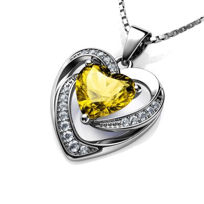 DEPHINI Citrine necklace Heart pendant 925 Sterling Silver yellow  CZ