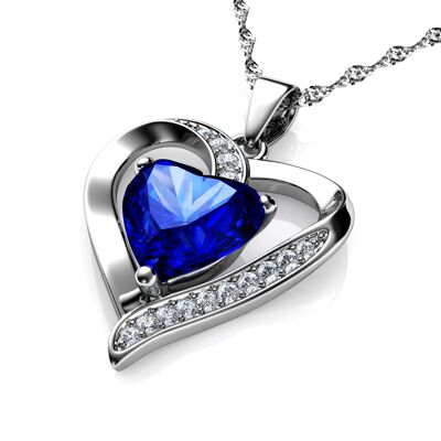 DEPHINI Blue Heart Necklace 925 Sterling Silver Heart Pendant CZ