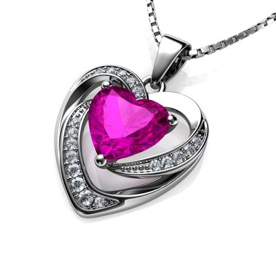 DEPHINI Rosa Herz-Anhänger 925 Sterling Silber Herz-Anhänger CZ