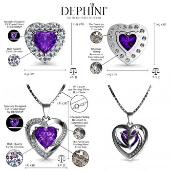 DEPHINI Purple Jewellery SET Collier Coeur & Boucles D'Oreilles Coeur Argent 2