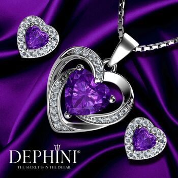 DEPHINI Purple Jewellery SET Collier Coeur & Boucles D'Oreilles Coeur Argent 4