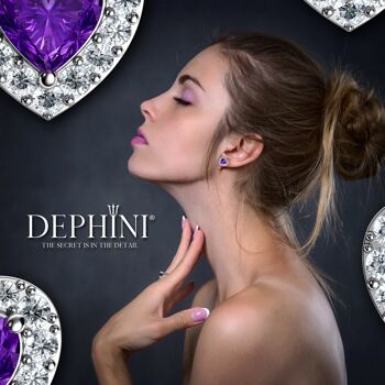 DEPHINI Purple Jewellery SET Collier Coeur & Boucles D'Oreilles Coeur Argent 5