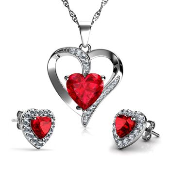 DEPHINI Red Jewellery SET Collier Coeur & Boucles D'Oreilles Coeur Argent 1