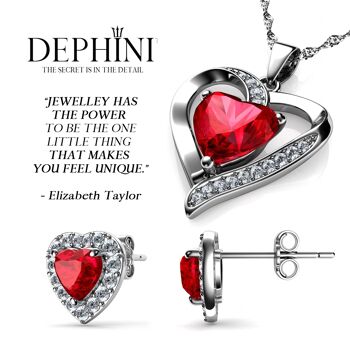 DEPHINI Red Jewellery SET Collier Coeur & Boucles D'Oreilles Coeur Argent 3