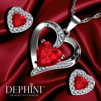 DEPHINI Red Jewellery SET Collier Coeur & Boucles D'Oreilles Coeur Argent 4