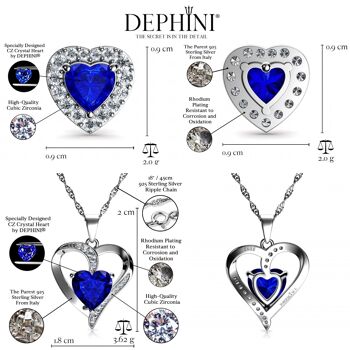 DEPHINI Blue Jewellery SET Collier Coeur & Boucles D'Oreilles Coeur Argent 2