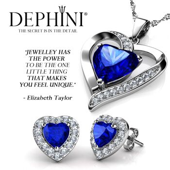 DEPHINI Blue Jewellery SET Collier Coeur & Boucles D'Oreilles Coeur Argent 3