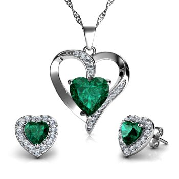 DEPHINI Green Jewellery SET Collier Coeur & Boucles D'Oreilles Coeur Argent 1
