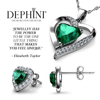 DEPHINI Green Jewellery SET Collier Coeur & Boucles D'Oreilles Coeur Argent 3