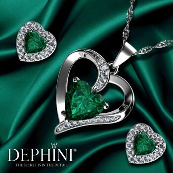 DEPHINI Green Jewellery SET Collier Coeur & Boucles D'Oreilles Coeur Argent 4