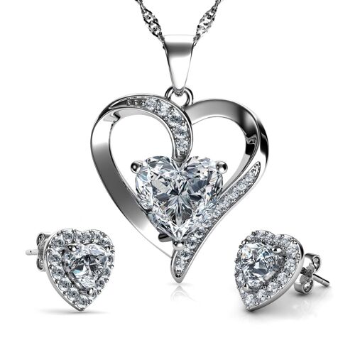 Luxury Jewelry Set Crystal Heart Necklace & Heart Earrings Dephini