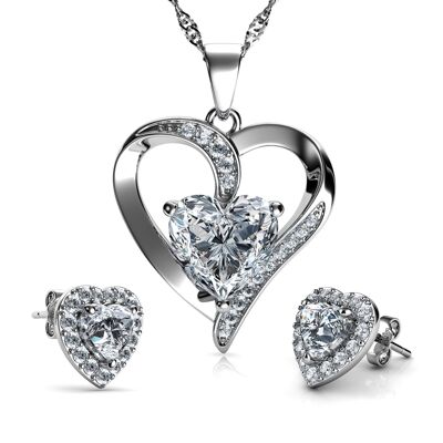 Conjunto de joyas de lujo Collar de corazón de cristal y pendientes de corazón Dephini