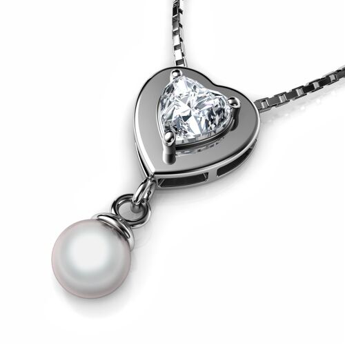 Small Heart Pearl Necklace - CZ 925 Sterling Silver Jewellery Dephini