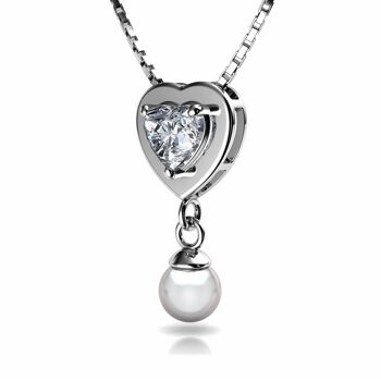 Collier de perles petit coeur - Bijoux en argent sterling CZ 925 Dephini 4