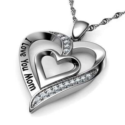 I Love You Mom Necklace - 925 Sterling Silver Heart Jewellery Dephini
