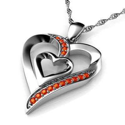 Double Heart Necklace 925 Sterling Silver Jewellery Dephini Orange CZ