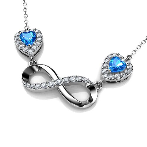 Infinity Necklace 925 Sterling Silver Pendant Blue Hearts CZ Crystals
