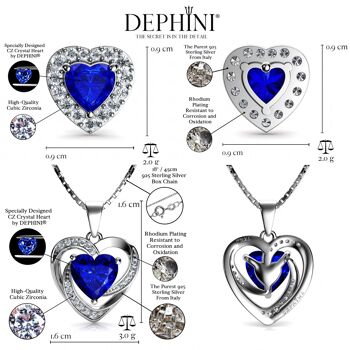 DEPHINI Collier Coeur Bleu & Boucles d'Oreilles Coeur Argent ENSEMBLE de Bijoux Bleu 3