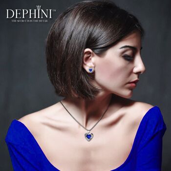 DEPHINI Collier Coeur Bleu & Boucles d'Oreilles Coeur Argent ENSEMBLE de Bijoux Bleu 4