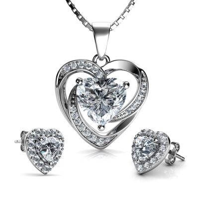 Conjunto de joyas de lujo Collar de corazón de cristal y pendientes de corazón Dephini