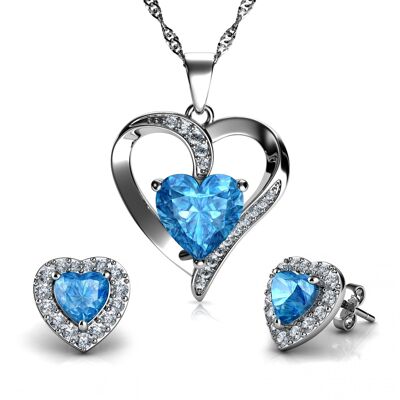 DEPHINI Conjunto de joyas de plata con collar y pendientes de corazón para mujer