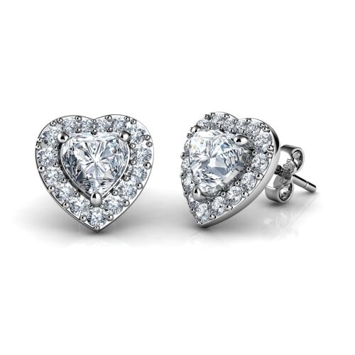 DEPHINI Heart Earrings  925 Sterling Silver Stud Earrings CZ Crystals
