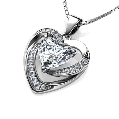 DEPHINI Weißes Herz Halskette - 925 Sterling Silber Anhänger CZ Kristall