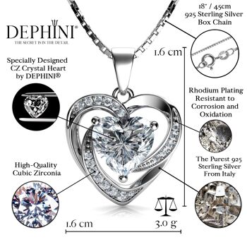 DEPHINI Collier coeur blanc - Pendentif en argent sterling 925 CZ Crystal 2