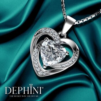 DEPHINI Collier coeur blanc - Pendentif en argent sterling 925 CZ Crystal 5