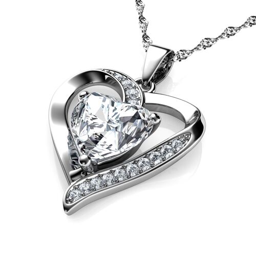 DEPHINI Fiance Necklace 925 Sterling Silver Heart Pendant CZ Crystal